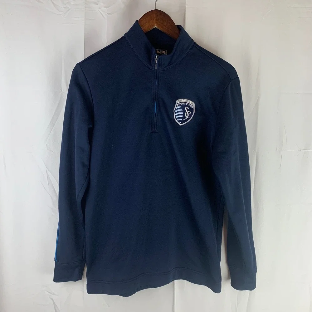 Adidas Kansas City‎ Sporting Pullover Men Small Navy Blue Climalite 1/4 Zip MLS